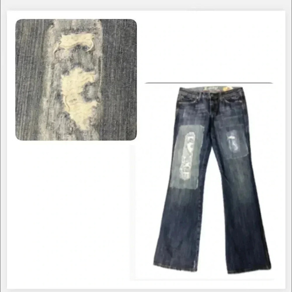 Vintage distressed  JEANS PATCHED RIPPED BOOTCUT JEANS - Picture 1 of 8